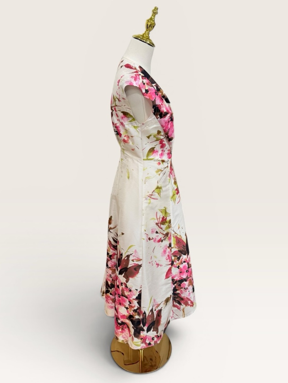 Donna Karan New York Floral Tiered Dupioni Wrap Dress Size 2 Ivory Pink NWT $179 - Picture 12 of 16